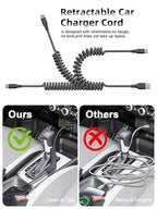 Quickeep Car Carplay Cable 2Pack Coiled USB A to USB C Fast Charge Cord for iPhone 17/16/15/Plus/Pro Max/MacBook Pro, Auto Retractable iPhone Car Cord Grey