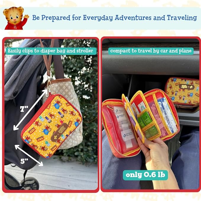 KeepGoing Daniel Tiger’s Travel First Aid Kit for Kids – 130 Pc. for Car, Home, Purse, Diaper Bag & Backpack with Latex-Free Bandages - Mini First Aid Kit Travel Size TSA-Approved