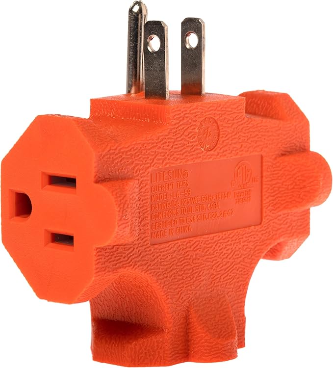 Projectpak 3 Outlet T Shaped Wall Plug Grounding Adapter Splitter Extender Triple Tap – Durable Grounded Power Tap | 3 Pack (Orange)