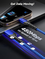 JSAUX USB C Cable [2-Pack 10ft], USB A to USB C Charger Cord 3.1A Fast Charging Compatible with iPhone 15/15 Plus/15 Pro/15 Pro Max, Samsung Galaxy S20 S10 S9, Note 20 10, Car Play, LG G8 G7 V30-Blue