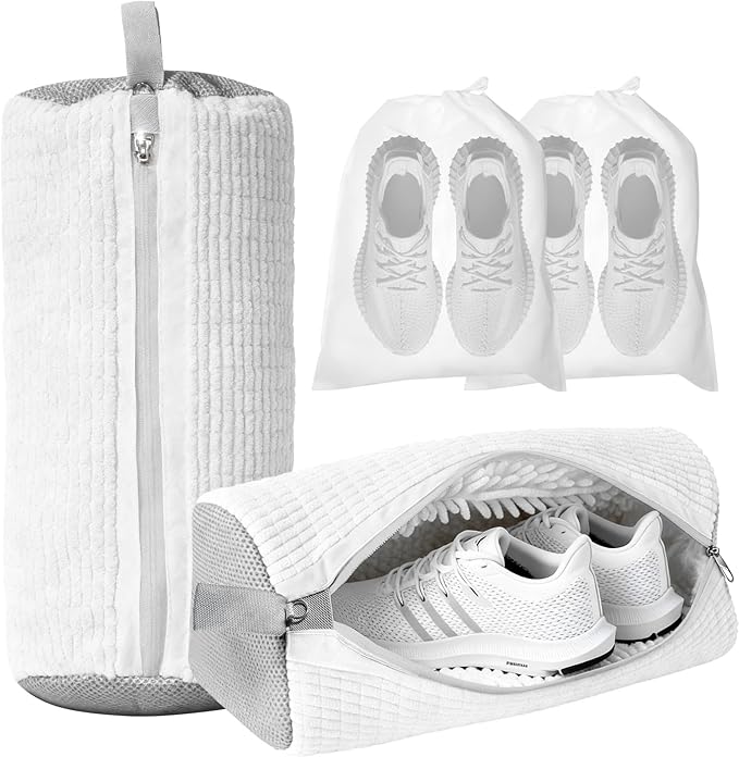 Shoe Washing Machine Bag, 2-Pack Reusable Shoe Bag for Washing Machine, 360° Deep Clean for Sneaker, Running Shoes,Bras, Delicates and Toys, Includes 2 Shoe Storage Dust Bags(White)