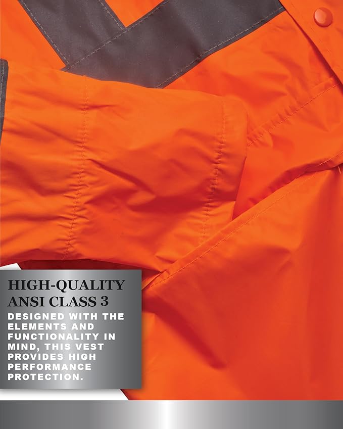 Bass Creek Outfitters Mens Rain Jacket - Waterproof Hooded High Visibility Safety Coat with Reflective Strips