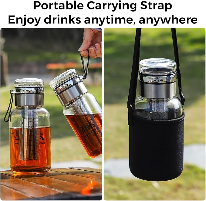 Bincoo Glass Cold Brew Coffee Maker with Extended Fine Mesh Filter, Tea Infuser Bottle Iced Coffee Maker with Thick Borosilicate Glass (500ml/17oz)