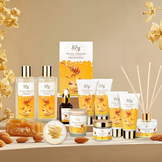 Gifts for Women & Men, Gift Basket for Mom & Dad - Luxurious Honey Almond Bath and Body Basket Set for Women, Spa Gift Set for Mom, Spa Kit | Valentines Day, Birthday Gifts, Christmas Gift Sets