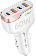 SUNDA 60W USB C Fast Car Charger, 4-Ports Car Charger Adapter, Dual Type C PD30W/PPS30W Compatible with iPhone17/16/15 Pro/Max/iPhone14/iPad Pro/Galaxy/SamsungS25, Dual USB-A 18W QC3.0 for Android