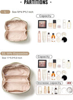 EACHY Travel Makeup Bag, Large Capacity Cosmetic Bag for Women, Waterproof PU Leather, Flat Open Portable Toiletry Bag for Skincare, Brushes & Travel Essentials