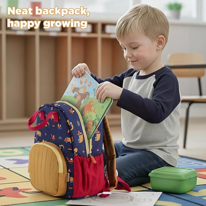 GAGAKU Toddler Backpack for Boys 2-4 years Kids Backpack Mini Backpack Cartoon Breathable Comfortable Preschool Backpack for School Travel - Orange Digger