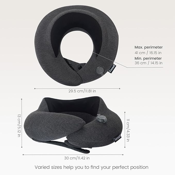 Keemall Inflatable Neck Pillow, Premium Travel Neck Pillow for Airplane Headrest Sleep - 3rd Generation, Double Comfort Plane Pillow for Long Flight