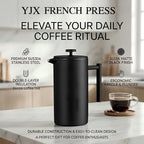YJX 34oz Coffee Maker, Stainless Steel French Press, 1 Liter Camping Coffee Pot, Tea Maker, 34 Ounce Travel Coffee Presses, Heat Resistant Double Insulated (Black)