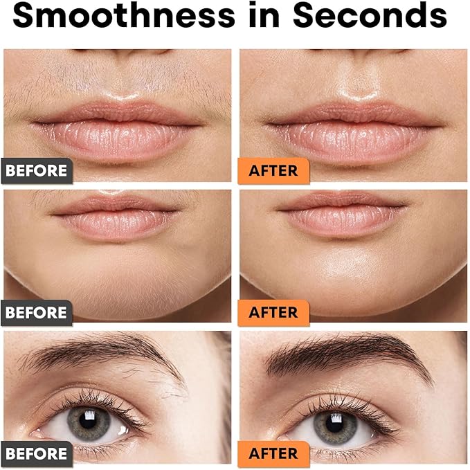 VG VOGCREST Eyebrow Facial Trimmer: 2 in1 Rechargeable Facial Hair Removal and Eyebrow Shaver - Face Lips Body Painless Facial Razor with Built-in LED Light (Orange)