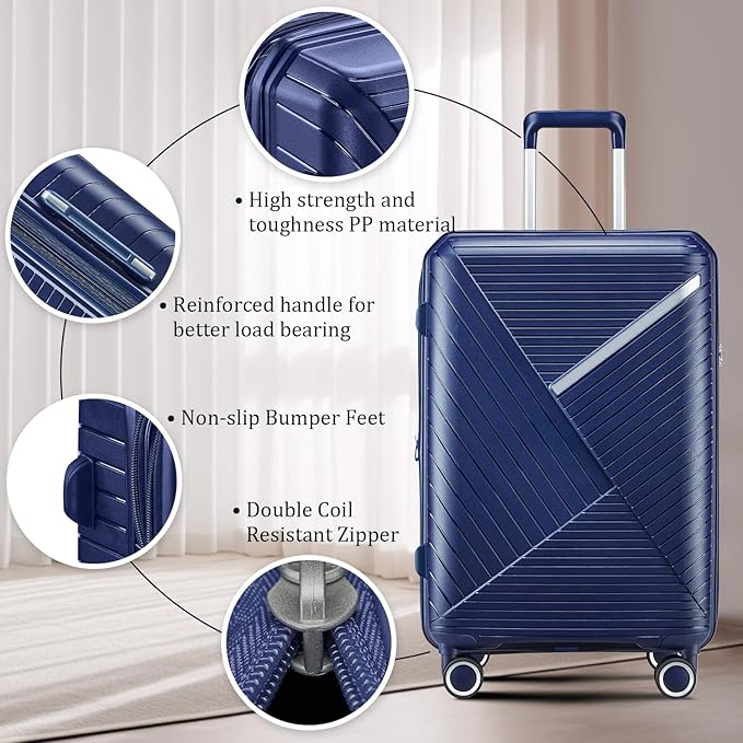 4 Piece Luggage Set, Hardside Expandable Lightweight Suitcase with 360° Mute Spinner Wheels Luggage Sets, TSA Lock, 14/20/24/28 Inch Travel Luggage for Men, Women and Girls (Navy Blue)