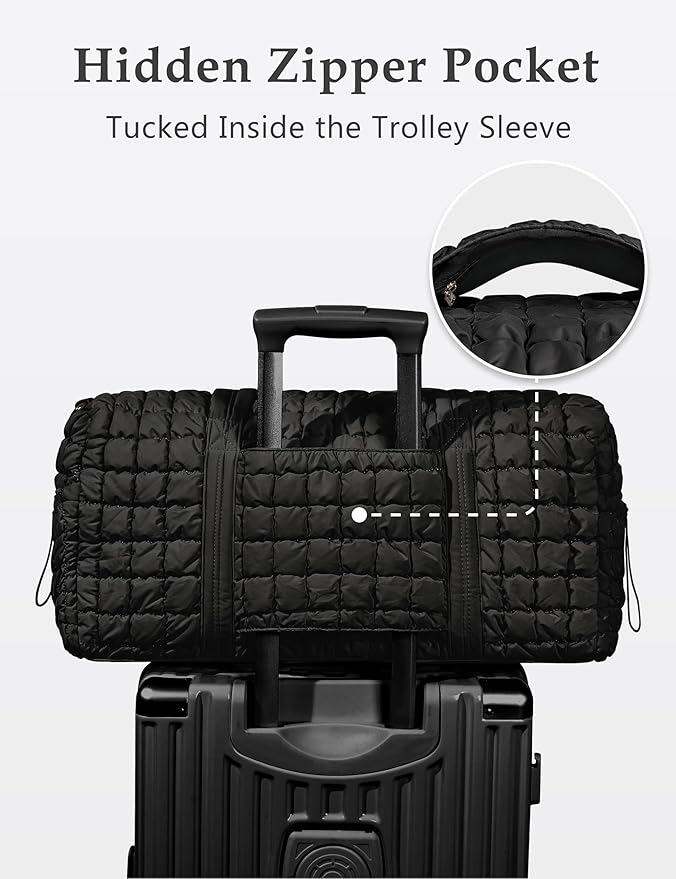 Quilted Travel Duffle Bag for Women Medium Weekender Bag Puffer Overnight Bag Large Soft Puffy Duffel Bag Carry-On Gym Bag Lightweight Personal Item Travel Bag for Trips Business Sport Airplane