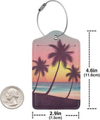 2 Pack Luggage Tags for Suitcases, PU Leather Bag Tag with Privacy Cover Address Card Travel Essentials-Beach Palm Tree