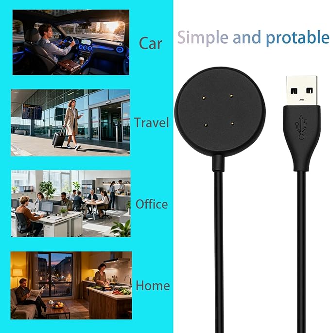 Compatible with Google Pixel Watch 3/Pixel Watch2 Chargers, 2 USB-A Type-C Ports,3.3 feet/100 Smart Watch Charging Cable Adapter, Accessories for Fitbit Ace LTE/Versa 3/Versa4 (2, Black White)