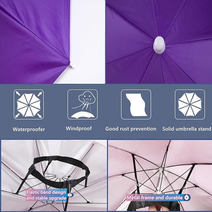3 Pack Umbrella Hat, Sports Head Umbrella Hats for Adult Women, 26" Diameter Folding Waterproof Rainbow Fishing Headwear for Outdoor Party Beach Hiking