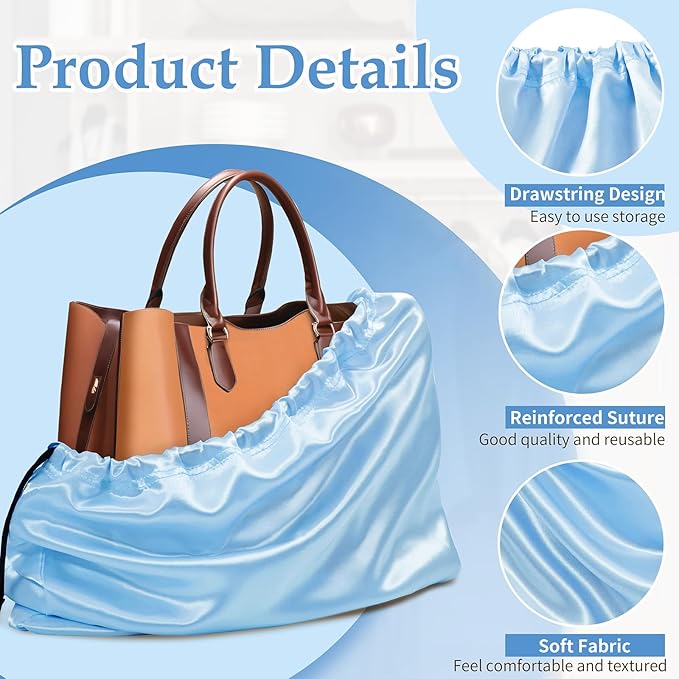 Ersmak 6 Pack Dust Bags for Handbags - Baby Blue Silk Dust Cover Bag for Purses Shoes - Satin Drawstring Dustproof Bags for Travel Storage - 23.6 x 19.7 In