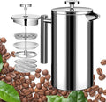 Large French Press Coffee Maker 50oz (1.5L), 304 Stainless Steel Double Wall Insulated Coffee Press for Camping, Backpacking, Party, Travel, Gift Set, Dishwasher Safe (Silver, 6-8 Cups)