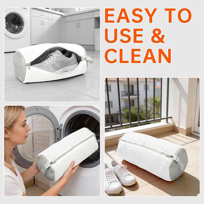 2PCS Shoes Washing Machine Bags, Laundry Shoe Bag for Washer and Dryer, Reusable and Durable Zipper Sneaker Shoe Washing Bag, Tennis Shoes Cleaning Bag for All Shoe Types (Pure white)
