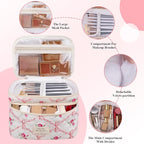Gosect Makeup bag, Large Cosmetic Bag for Women Girls, Cute Quilted Makeup Bags, Floral Coquette Aesthetic Toiletry Bag, Travel Make Up Organizer Bag (Pink)