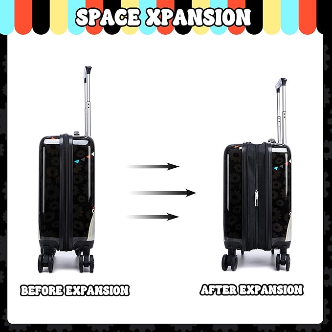 Kids Luggage Set 5 Piece 16'' Hardside Spinner Wheels Travel Suitcase Carry On Airline Approved Black Car