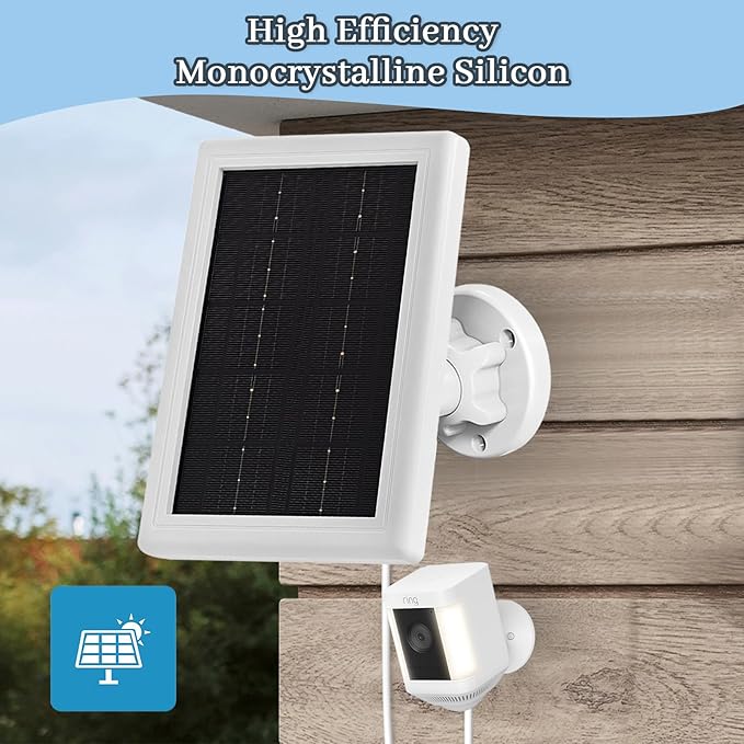 Ring Camera Solar Panel Charger,5W Solar Charger Compatible with Ring Spotlight Cam Stick Up Cam Battery Outdoor Wireless Surveillance Camera, 16.4ft Cable (White, 1 Pack)