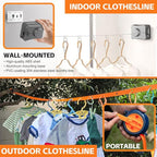 Retractable Clothesline Indoor Outdoor Clothes Line Kit, Heavy Duty Clothes Drying Laundry Line 16.7ft Wall Mounted Drying Rack Non-Sagging Air Dry Clothing Travel Clotheslines (Metal Grey)