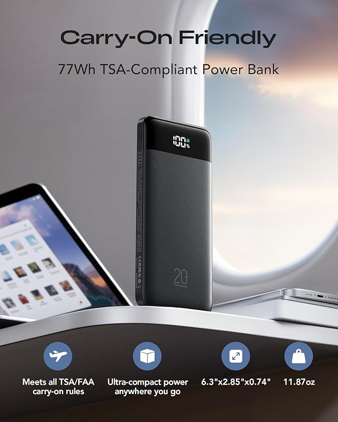 Orfeika 20000mAh Power Bank Fast Charging, Portable Charger with 4 Built-in Cables & 6 Outputs, 20W PD USB C Battery Pack Compatible with iPhone 16/15, Galaxy, Android, iPad & More (Travel Essential)