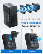 DOACE 220V to 110V Converter 350W Voltage Converter US to Europe for Hair Straightener/Curling Iron Converter for European Travel with 4-Port USB Charging and UK/AU/US/EU Worldwide Plug Adapter