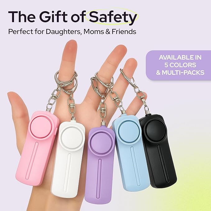 Weten Personal Safety Alarm Keychain - 130dB Siren, LED Light, Panic Pin – Compact Self-Defense Device and Emergency Whistle Alternative for Women, College, Travel, and Night Walk Protection (Purple)