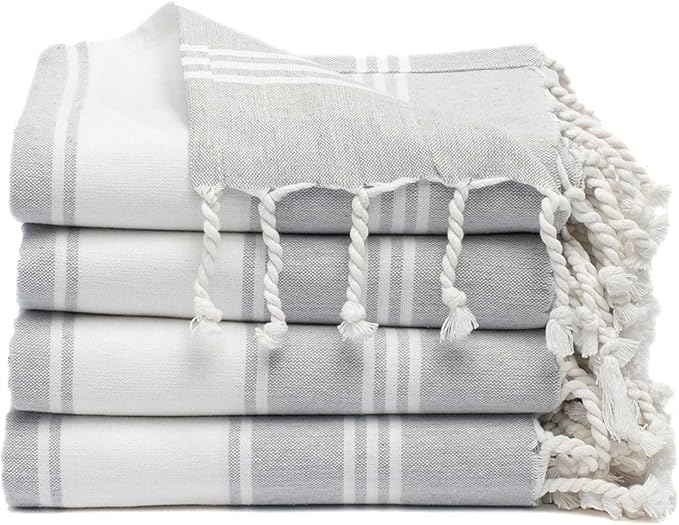 Cotton Turkish Beach Towel with Towels Oversized 36"x72" Pool Absorbent Extra Large Quick Dry Sand Travel Towel (Light Grey, 4 Pack)