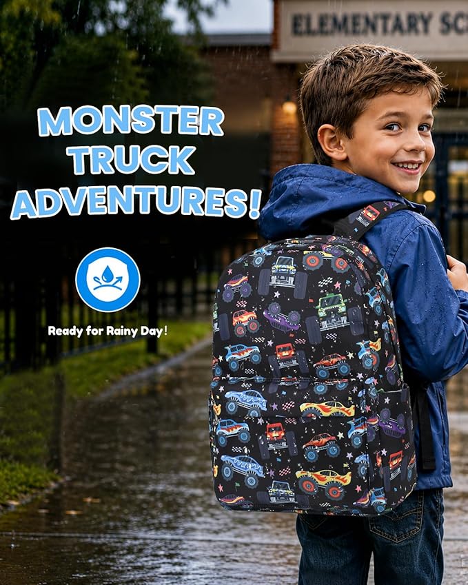 CAMTOP Kids Backpack for Boys, Preschool Toddler Backpack Kindergarten School Bookbag for Age 3-8(Monster Truck)