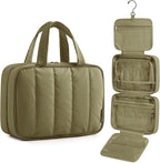 BAGSMART Travel Toiletry Bag for women, Portable Hanging Hook Makeup Bag Organizer, Waterproof Makeup Cosmetic Bag, for Full-Size Accessories, Toiletries,Olive green