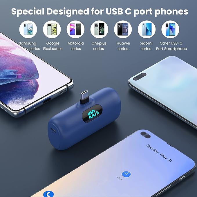 [2 Pack]Small Portable Charger for iPhone 17/16/15 Series,5000mAh 3A PD USB C Power Bank, Mini Travel Essentials Battery Pack for iPhone 17/17 Pro/16/16 Plus/16 Pro/15 Pro Max,Samsung,Android/LG etc
