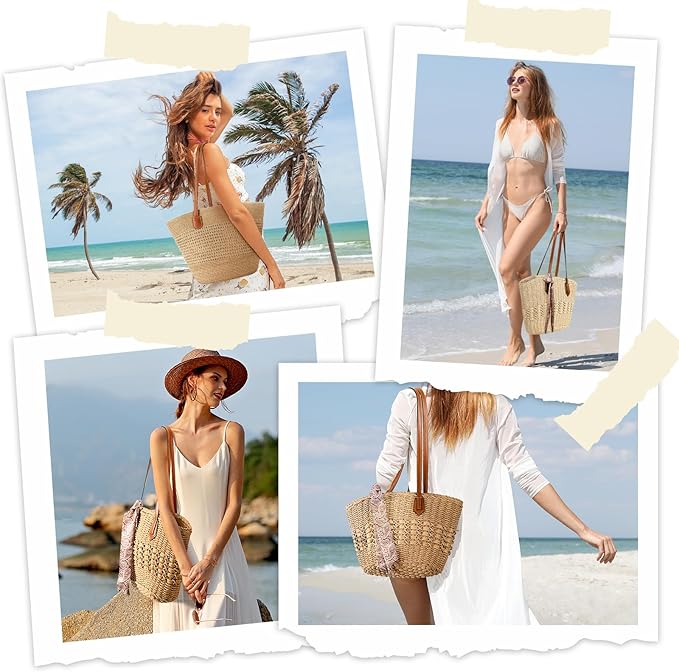Trifabricy Beach Bags for Women, Summer Straw Bag, Woven Straw Beach Tote Bag Shoulder Handbags