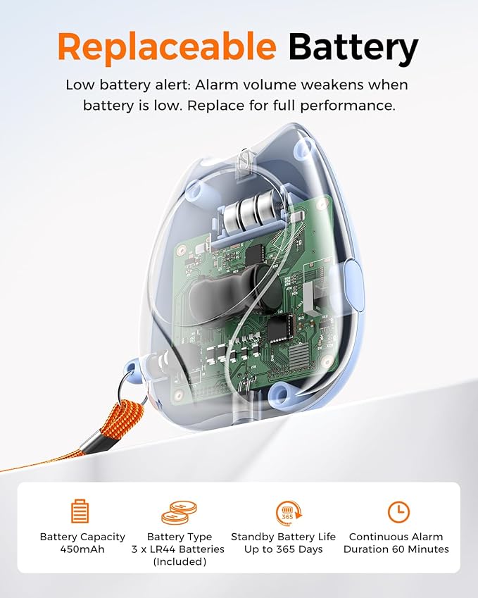ESSAGER Personal Safety Alarm for Women, 130dB Loud Siren, Replaceable Battery, Built-in LED Light, Portable Keychain & Carabiner. Self Defense Security Alarm for Kids, Seniors (Blue)