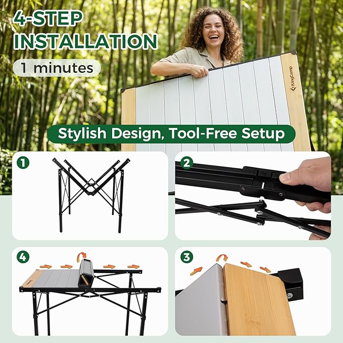 KingCamp Camping Table Folding Portable Table Aluminum Roll Up Lightweight Foldable Large Camp Table for Indoor Outdoor Picnic Backyard, 53.5"X27.5"