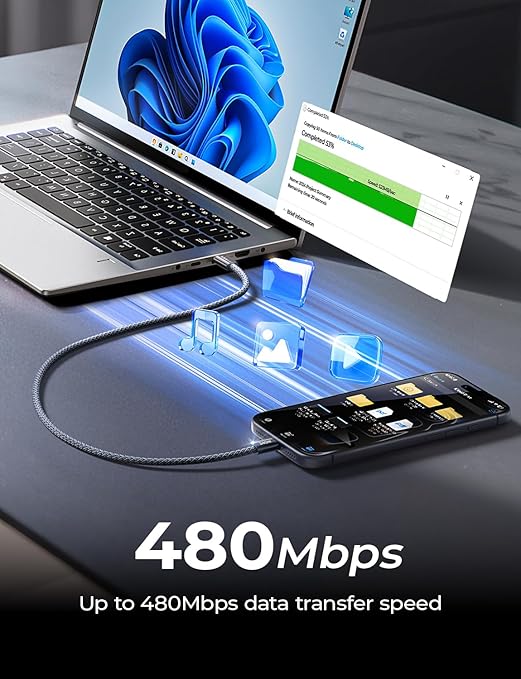 LISEN 240W Short USB C Cable, USB C to USB C Cable for iPhone 17 16 15 Pro Max iPad MacBook Pro Samsung S25, 1.6FT/2 Pack/Midnight