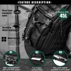 Miramrax Travel Duffle Bag Backpack for Men - Large Tactical Bags Weekender Gym Bag for Overnight Traveling Military Workout Deployment Sports (Black, 45L)