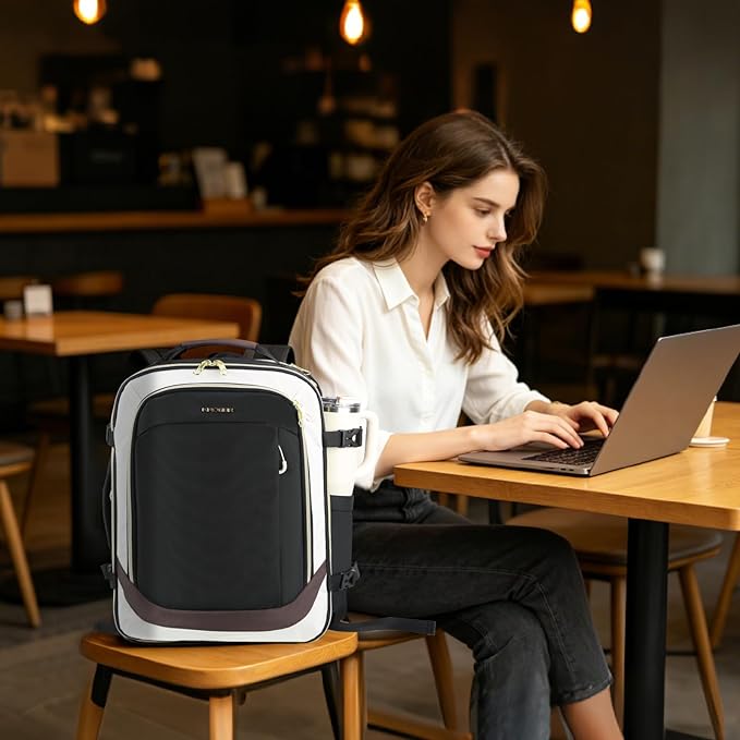 KROSER Laptop Backpack Large Computer Backpack Fits up to 17 Inch Laptop Water-Repellent 40L Travel Backpack Casual Daypack for Business/College/Women/Men-Beige/Black/Coffee