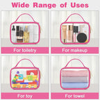 Wedama TSA Approved Toiletry Bag, 3 Pack Clear Makeup Bags with Handles, Quart Size PVC Clear Cosmetic Bags for Women and Men, Carry on Airport Airline Compliant Bag, Rose Red