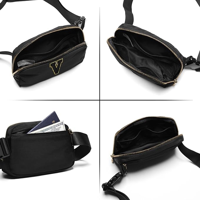 Gitus Belt Bag Fanny Pack Crossbody Bags with Initial Letter Patch Gifts for Wife Older Women Mother Coworker Bridesmaid Anniversary Travel Gifts Beach Gifts (Black-V)