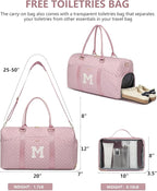Women Weekender Travel Duffle Bag: Initial Duffel Overnight Bags with Shoe Compartment Large Carry on Tote with Toiletry Bag Weekend Traveling Yoga Gym Hospital Bag for Women with Wet Pocket Letter M
