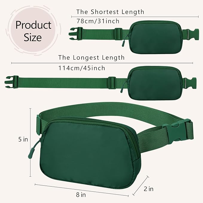 Fanny Pack Crossbody Bag for Women and Men, Belt Bag for Hiking Bum Bag with Adjustable Strap,Casual Cell Phone Pouch，Waist pack for Running Workout Sports Travel Deep Green