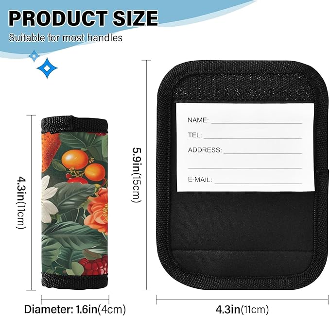 Fruits Flowers Vivid Luggage Handle Wrap for Suitcase Luggage Tags Handle Covers Identifiers Soft Decorations Travel Accessories 2 Pack