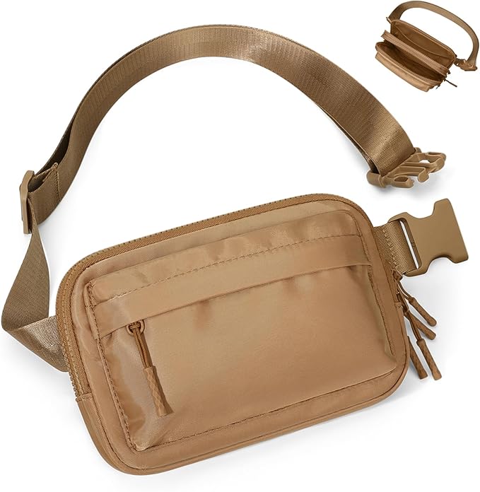 Fanny Packs for Women Men,Belt Bag,Water-resistant Crossbody Bag with 4 Zipper Pockets,Fashion Waist Packs with Adjustable Strap for Workout/Running/Yoga/Shopping/Hiking,Brown