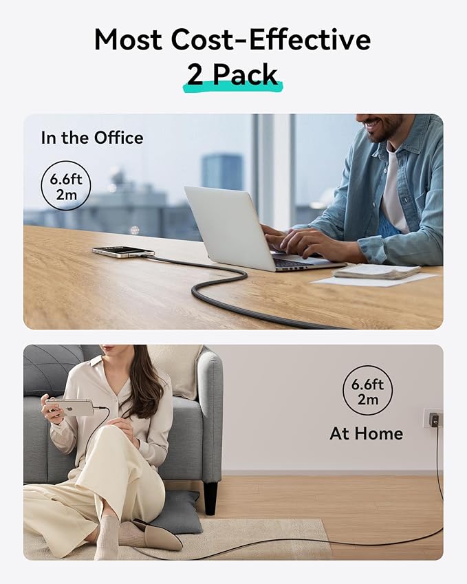 INIU Smallest 22.5W 10000mAh Power Bank & 240W [6.6ft, 2-Pack] Fast Charging USB C Cable Combo