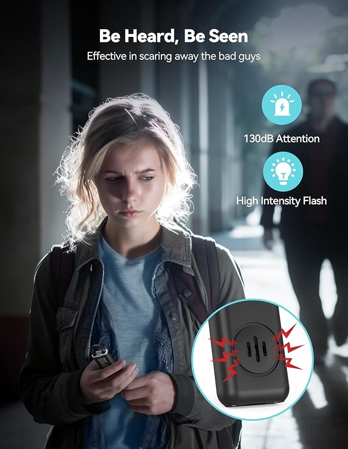 TECKNET Rechargeable Personal Safety Alarm for Women, 130dB Self Defense Keychain Alarms with SOS Strobe Light, Low Battery Notice, Personal Alarm Loud Siren Safety Keychain for Girls Kids Elderly