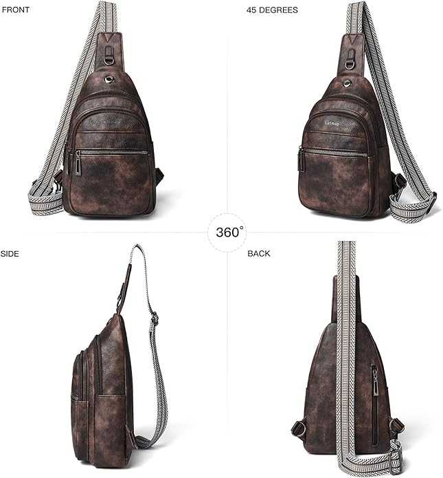 LATMAP Sling Bag For Women Faux Leather Small Casual Daypack Backpack Fanny Pack Crossbody Chest Bags Purse