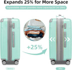 6 Piece Luggage Sets with Bags, Lightweight Expandable Checked Luggage Sets, Hardshell ABS Spinner Wheels Carry on Suitcase with TSA Lock, for Travel, Women Men (Mint Green, 18/20/24/28inch+2bags)
