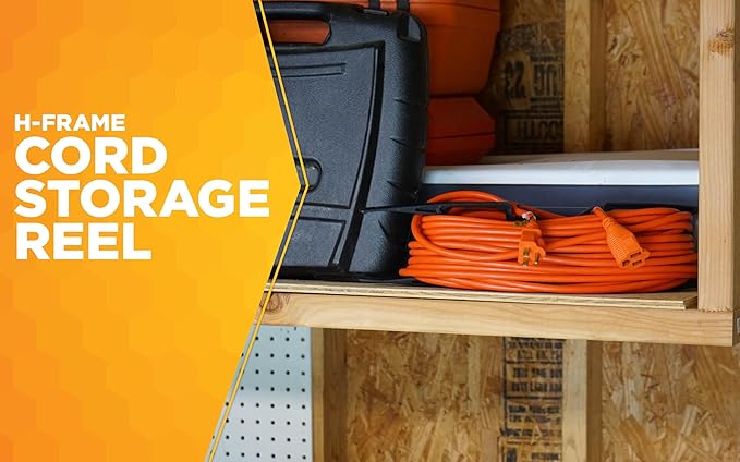 Woods Light Duty Extension Cord Wrap - Holds Up to 100 Feet of 16/3 Cord - Durable H-Frame Cord Reel with Built-In Carrying Handle - Black